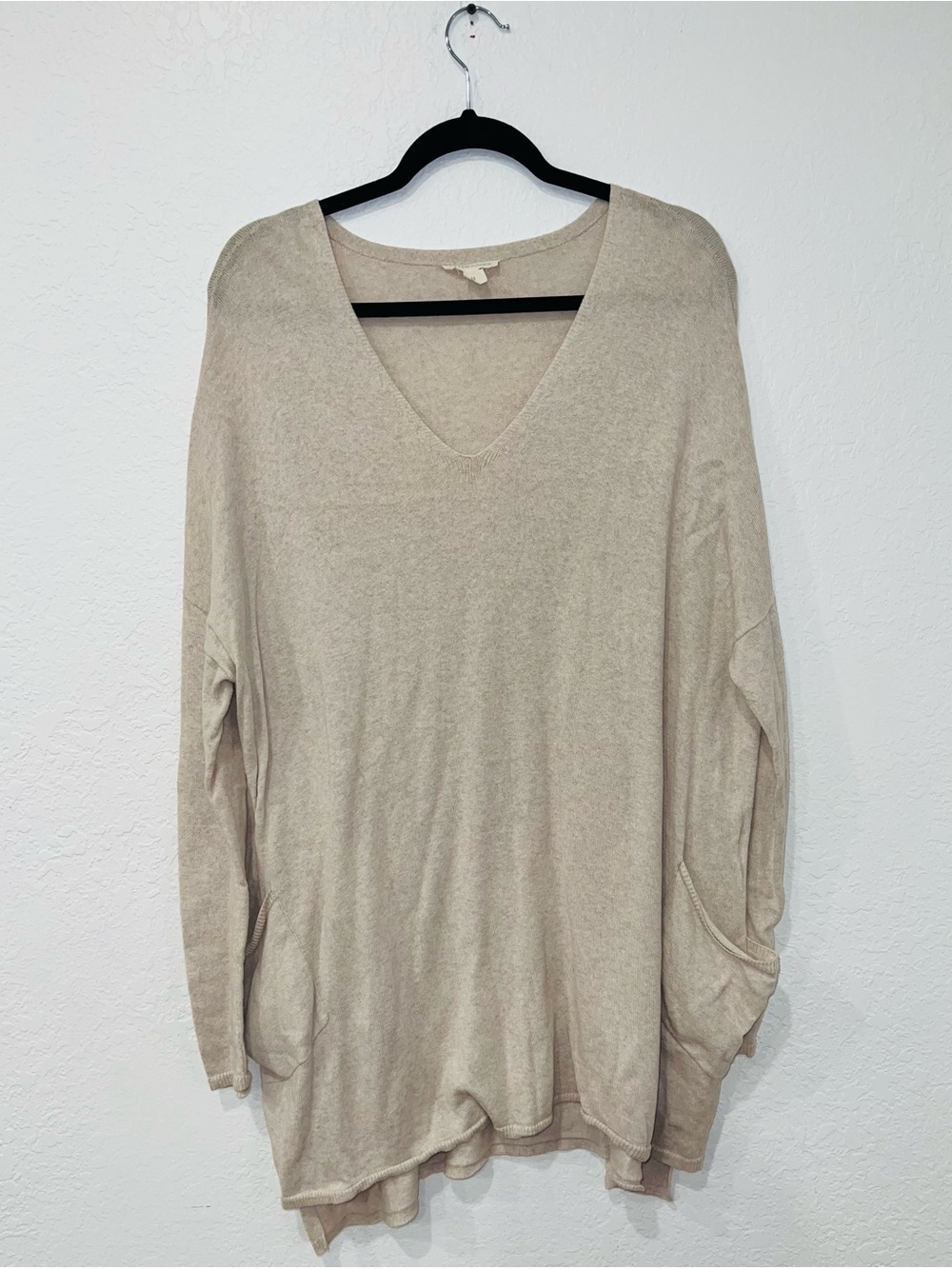 Eileen Fisher Oversized Sweater Women’s Large Beige Oatmeal Front Pocket Knit